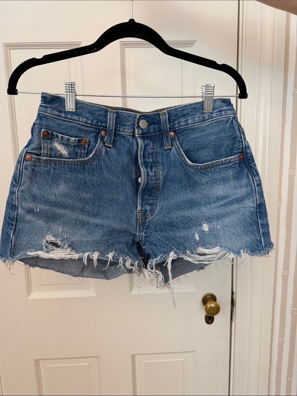 Levi's Blue Distressed High-Rise Denim Shorts
